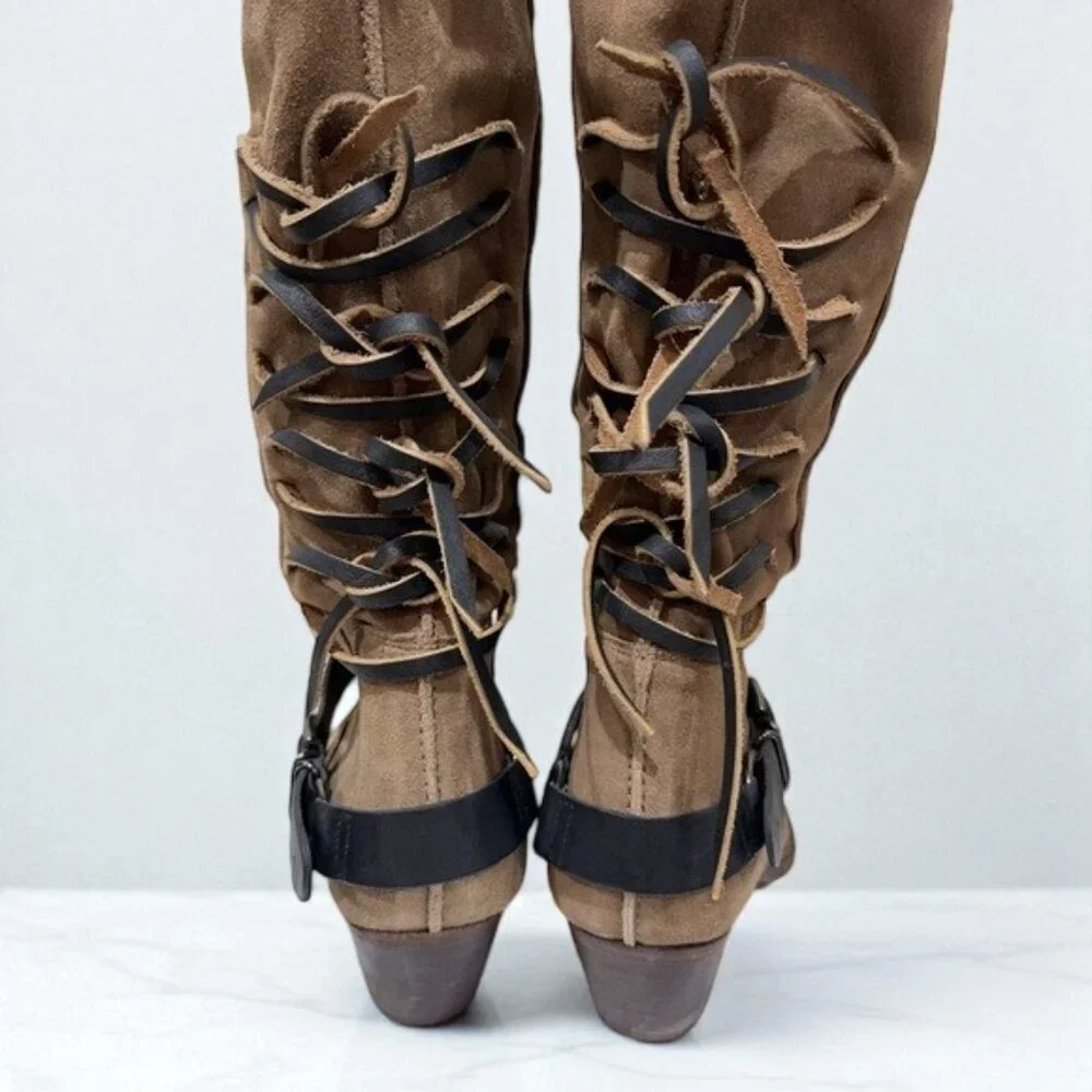 NIB Free People TAUPE Lace Sway Low Slouchy Boot